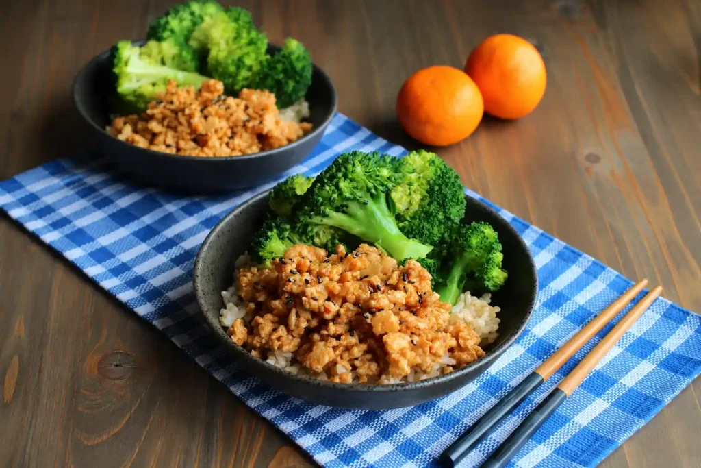Orange Ground Chicken Rice Bowls