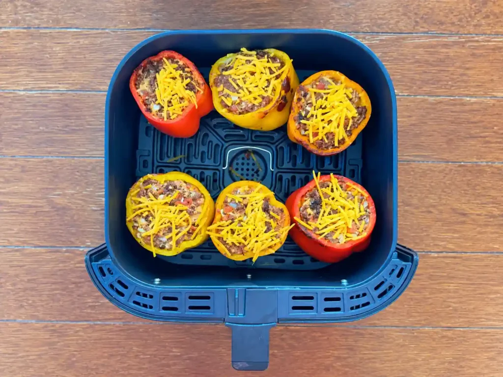 Air Fryer Stuffed Bell Peppers with Ground Beef