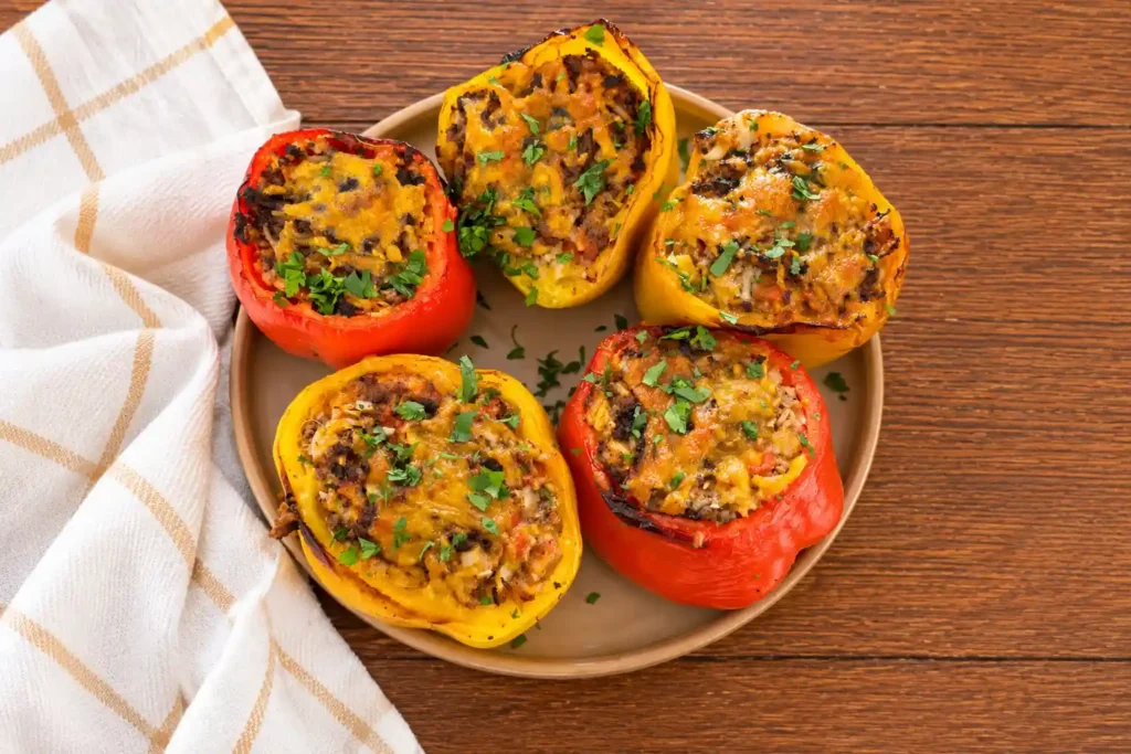 Air Fryer Stuffed Bell Peppers with Ground Beef