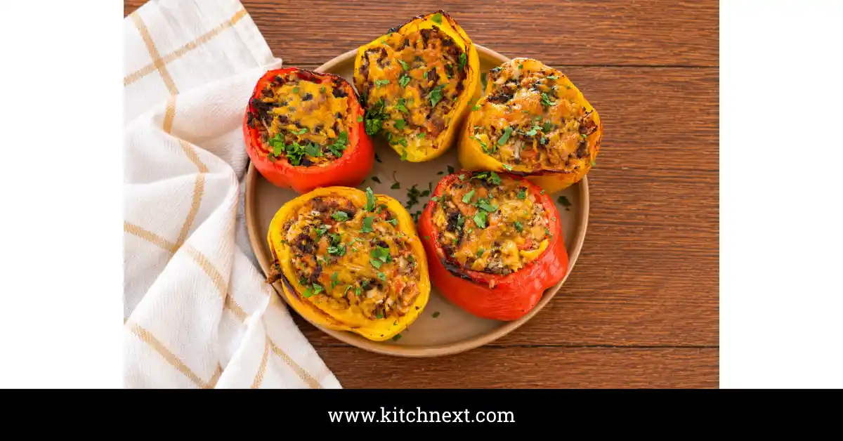 Air Fryer Stuffed Bell Peppers with Ground Beef