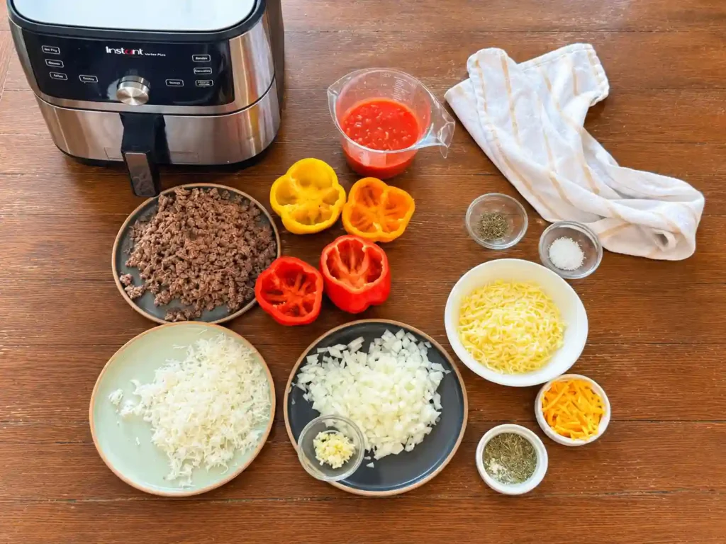 Air Fryer Stuffed Bell Peppers with Ground Beef